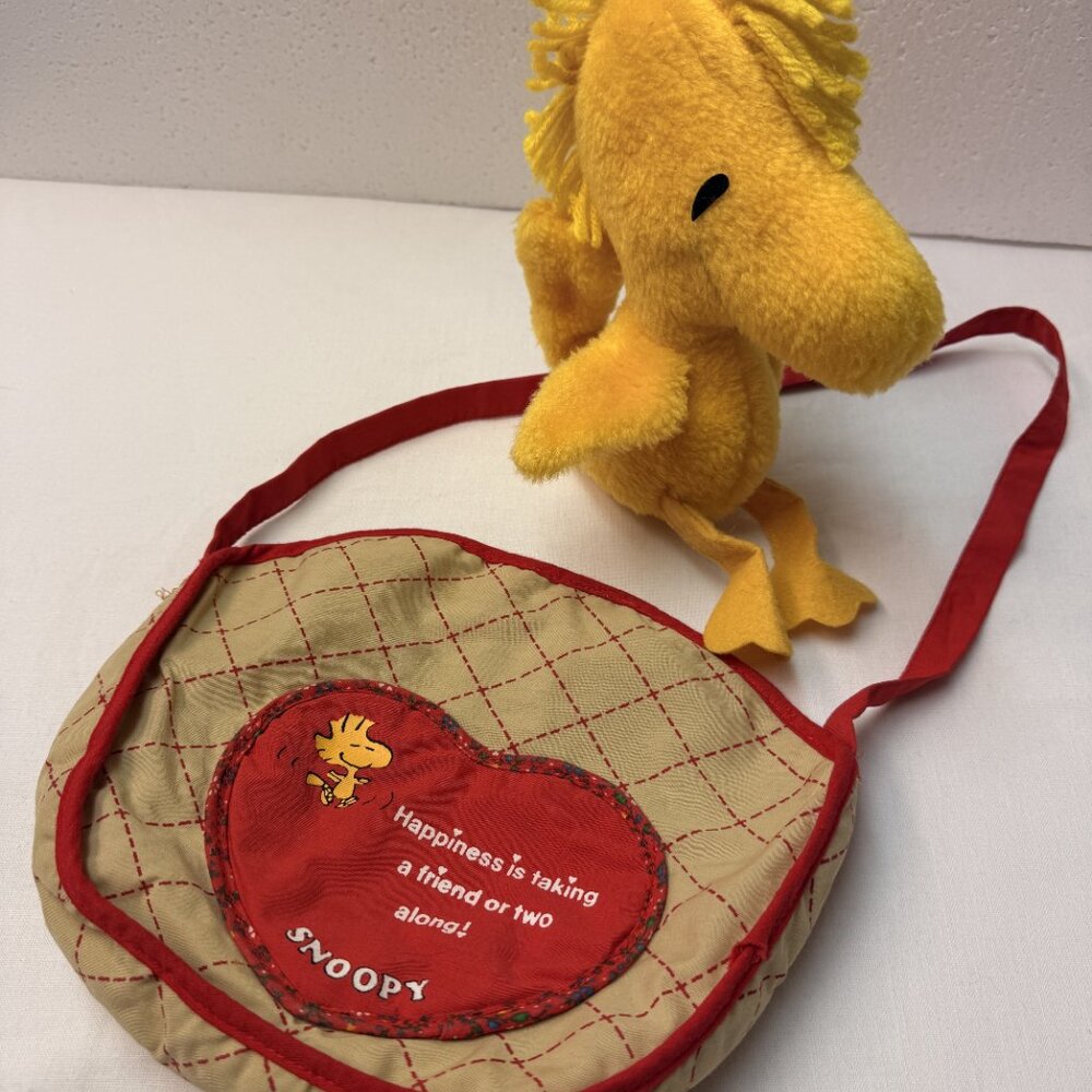 Vintage 1970s Peanuts Snoopy Knickerbocker Small Tote with 8" Plush Woodstock
